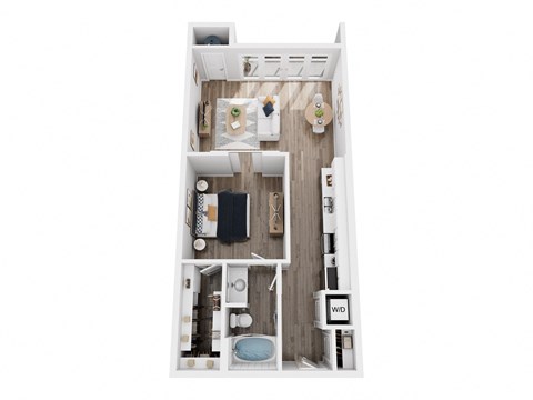 a floor plan of a bedroom with a bathroom and a living room